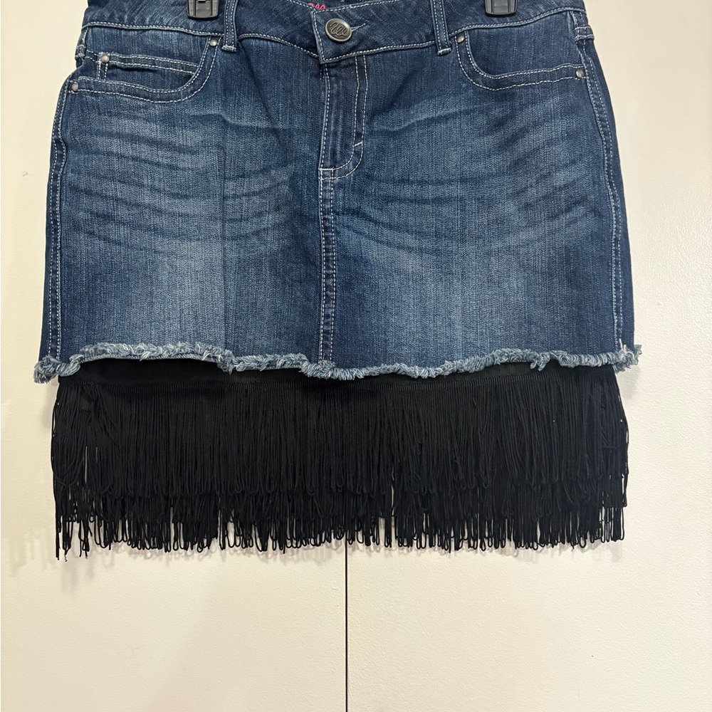 Wrangler Blue Denim Skirt with Black Fringe - Picture 4 of 10